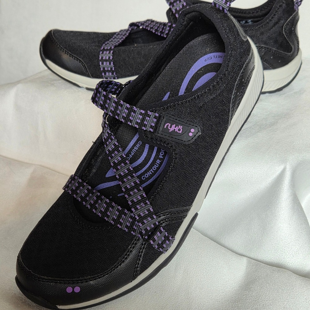 Ryka Echo Knit Womens Mary Jane Slip On Sneakers 11 W Black Purple Walking Shoes